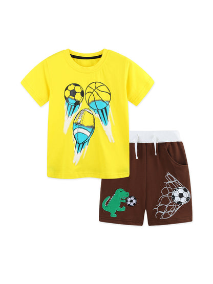 Arrival Summer Baby Kids Boys Short Sleeves Cartoon Pattern T-shirt and Shorts Clothing Set