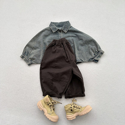 Spring New Children’s Korean Style Casual Trousers For Boys And Girls, Mountain Style Cross-Cut Seam Radish Pants