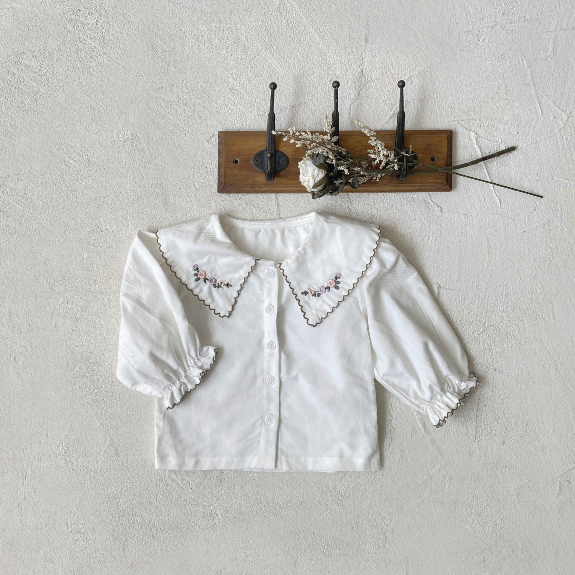 MyKids-USA® Design Autumn Baby Kids Girls Long Sleeves Flowers Embroidered Collar Shirt