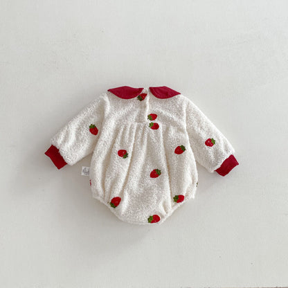 Winter Arrival Baby Girls Long Sleeves Strawberry Pattern Fluffy Warm Onesies, MyKids-USA®, Baby One-Pieces, MyKids-USA -  -  -  -  -  -  - 