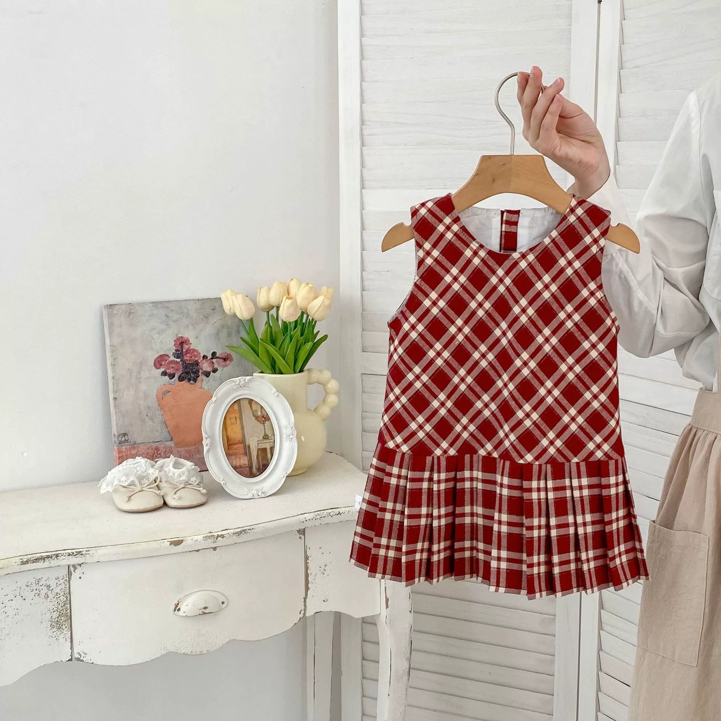 Spring and Autumn Baby Kids Girls Cherry Pattern Long Sleeves Beige Top and Plaid Sleeveless Dress Clothing Set, MyKids-USA®, Baby & Toddler Outfits, MyKids-USA -  -  -  -  -  -  - 