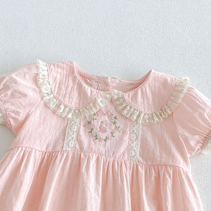 Summer Arrival Baby Girls Short Sleeves Embroidery Pattern Lace Trim Bodysuit, MyKids-USA®, Baby & Children's One-Pieces, MyKids-USA -  -  -  -  -  -  - .
