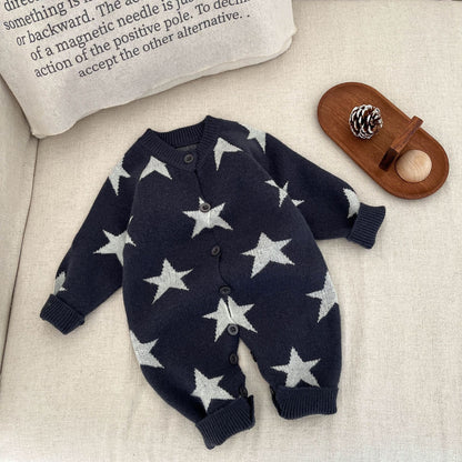 Spring New Arrival Baby Unisex Long Sleeves Jacquard Pattern Kintted Rompers, MyKids-USA®, Baby One-Pieces, MyKids-USA - Size/Age - 66 (3-6M) - Color - Blue -  -  - TR2503012333.