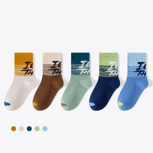 Autumn and Winter Arrival Baby Kids Boys Breathable Letters Pattern Socks 1 Lot=5-Pair Set, MyKids-USA®, Crew Socks, MyKids-USA - Size/Age - M (3-5Y) - Color - Beige -  -  - TR2511202341-A