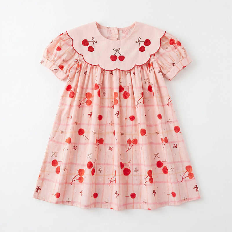 Summer Arrival Baby Girls Short Sleeves Cherry Pattern Dress, MyKids-USA®, Baby & Children's Dresses, MyKids-USA - Size/Age - 90 (12-24M) - Color - Pink -  -  - TR2604222352-A.
