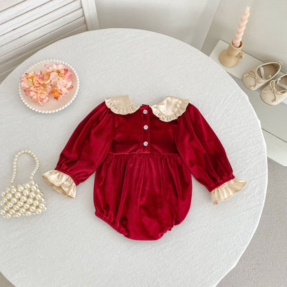 Autumn Arrival Baby Girls Vivid Red Color Patchwork Long-sleeved Onesies and Dress – Princess Sister Matching Set, MyKids-USA®, Baby & Toddler Dresses, MyKids-USA -  -  -  -  -  -  - 