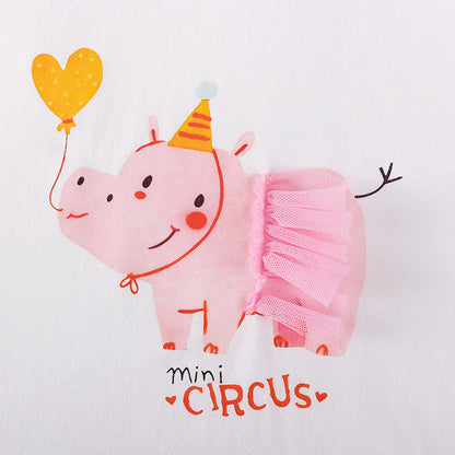 Summer Hot Selling Baby Kids Girls Short Sleeves Cartoon Pattern T-shirt and Pants Clothing Set