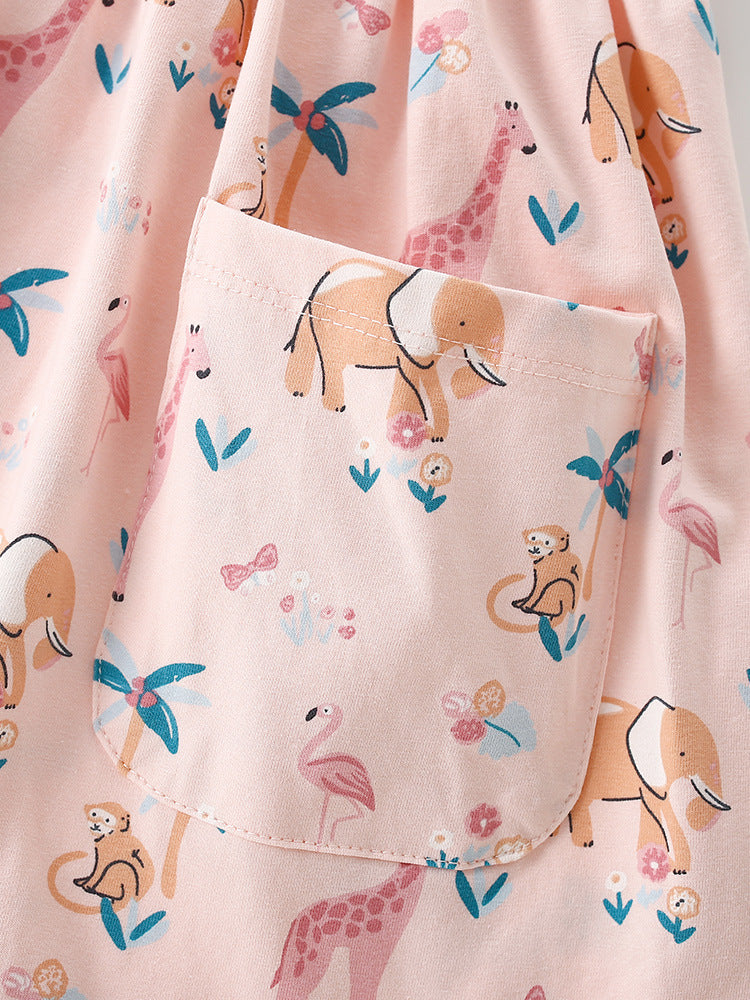 Summer Baby Kids Girls Short Sleeves Animals Cartoon Pattern Dress