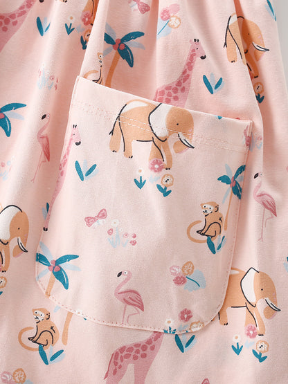 Summer Baby Kids Girls Short Sleeves Animals Cartoon Pattern Dress