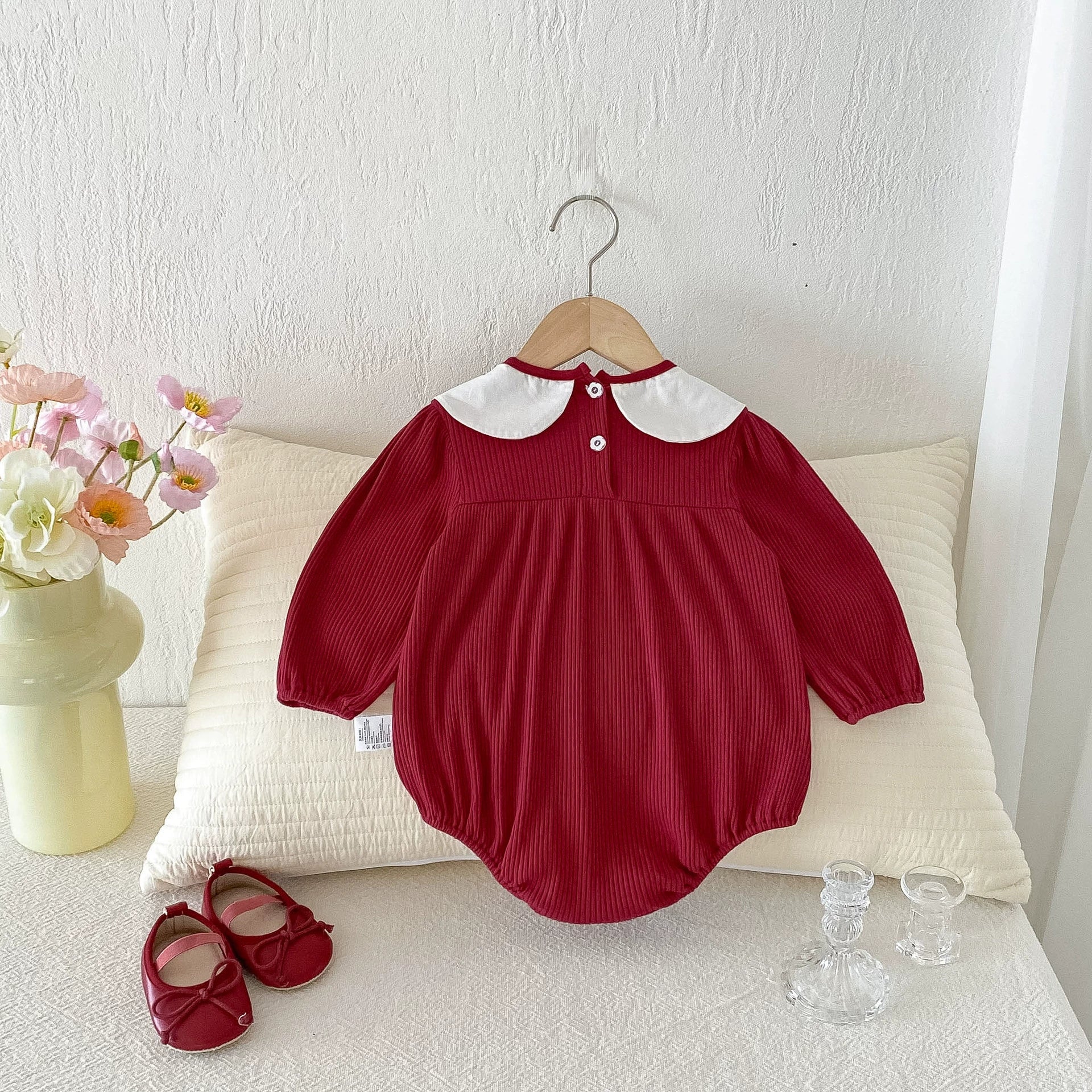Autumn Hot Selling Baby Girls Red Long Sleeves Onesies Bodysuits with Rabbit and Flowers Embroidered Collar, MyKids-USA®, Baby One-Pieces, MyKids-USA -  -  -  -  -  -  - 