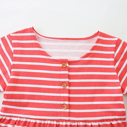 Summer Arrival Animals Cartoon Pattern Short Sleeves Striped Dress for Stylish Girls, MyKids-USA®, Baby & Toddler Dresses, MyKids-USA -  -  -  -  -  -  - 