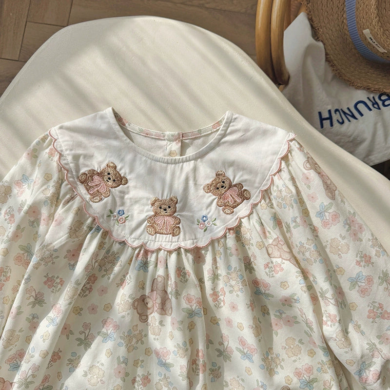 Arrival Autumn Girls Flowers and Teddy Bears Pattern Long Sleeves Dress, MyKids-USA®, Baby & Toddler Dresses, MyKids-USA -  -  -  -  -  -  - 