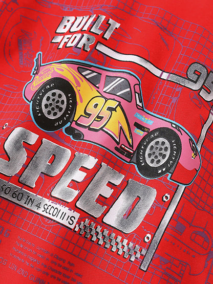 Boys’ Racing Car Cartoon Print T-Shirt In European And American Style