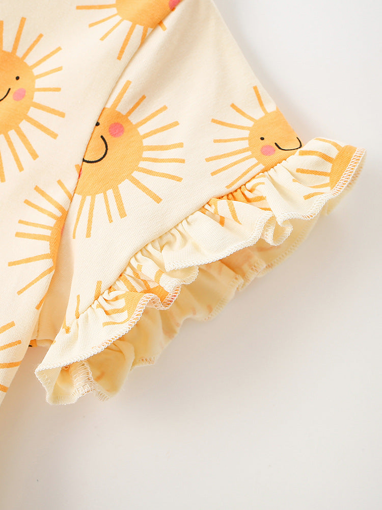 Summer Baby Kids Girls Short Sleeves Cartoon Pattern Dress