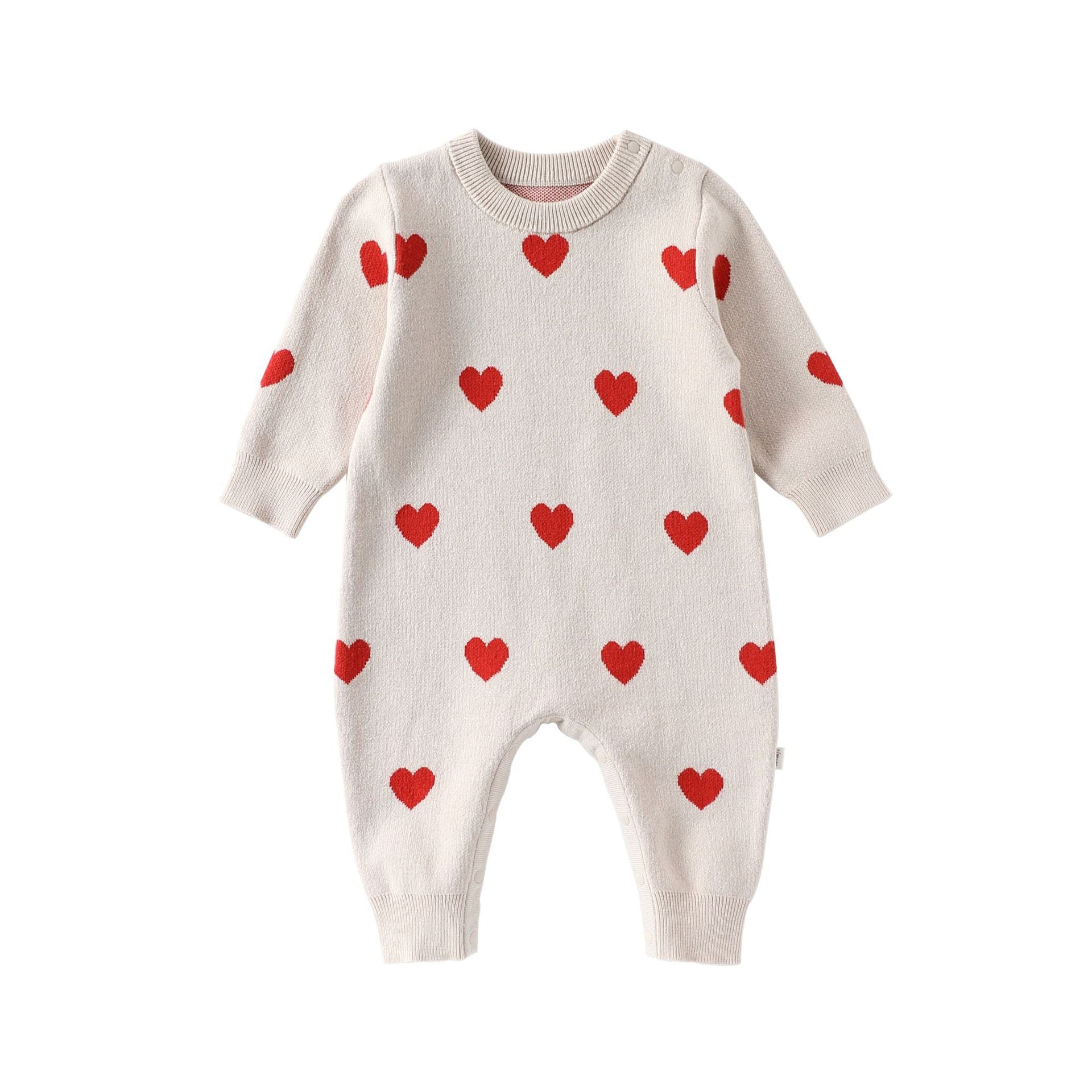 Autumn Arrival Baby Girls Long Sleeves Fruits and Hearts Pattern Thick Rompers, MyKids-USA®, Baby One-Pieces, MyKids-USA - Size/Age - 66 (3-6M) - Color - Beige -  -  - TR2509272347-A
