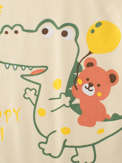 Boys’ Cartoon Dinosaur And Teddy Print T-Shirt In European And American Style, MyKids-USA®, Baby & Toddler Tops, MyKids-USA -  -  -  -  -  -  - 