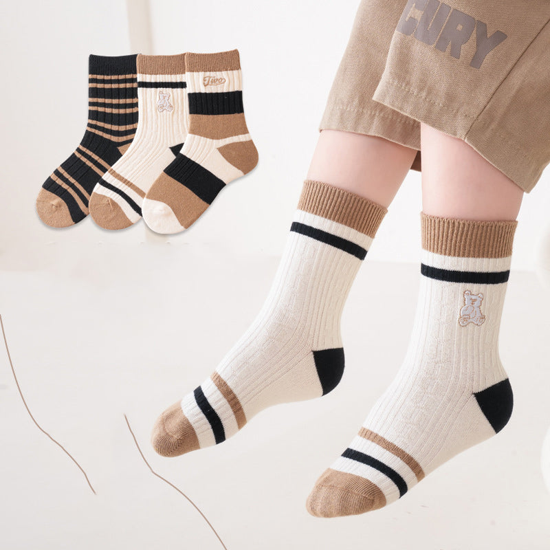 Kids Unisex Embroidery Pattern Comfortable Crew Socks Set