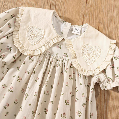 Summer Baby Kids Girls Short Sleeves Floral Dress with Heart Pattern Collar, MyKids-USA®, Baby & Toddler Dresses, MyKids-USA -  -  -  -  -  -  - 