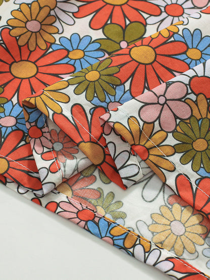 New Design Summer Girls Flowers Print Lace Collar Dress