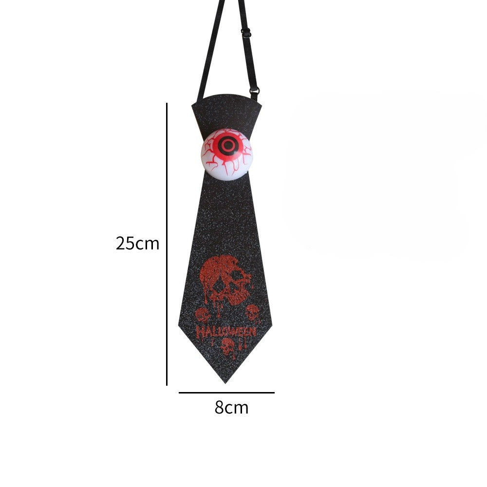Halloween Glow-in-the-Dark Eyeball and Bat-Themed Tie – Kids Costume Accessory, MyKids-USA®, Costume Accessories, MyKids-USA - Size/Age - Average Size (0-12Y） - Color - Black -  -  - TR2508252236-A.