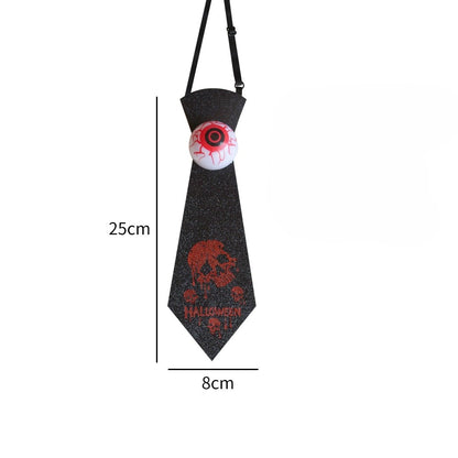 Halloween Glow-in-the-Dark Eyeball and Bat-Themed Tie – Kids Costume Accessory, MyKids-USA®, Costume Accessories, MyKids-USA - Size/Age - Average Size (0-12Y） - Color - Black -  -  - TR2508252236-A.