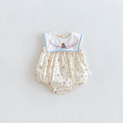 Design Summer Baby Kids Girls Sleeveless Teddy and Floral Pattern Bodysuit, MyKids-USA®, Baby & Children's One-Pieces, MyKids-USA - Size/Age - 66 (3-6M) - Color - Beige -  -  - TR2605132337-A.