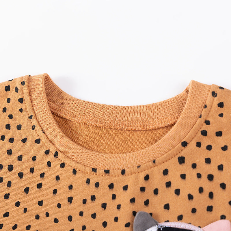 Spring and Autumn Girls Cat Cartoon and Dots Pattern Long Sleeves Sweatshirt and Black Pants Clothing Set, MyKids-USA®, Baby & Toddler Outfits, MyKids-USA -  -  -  -  -  -  - 