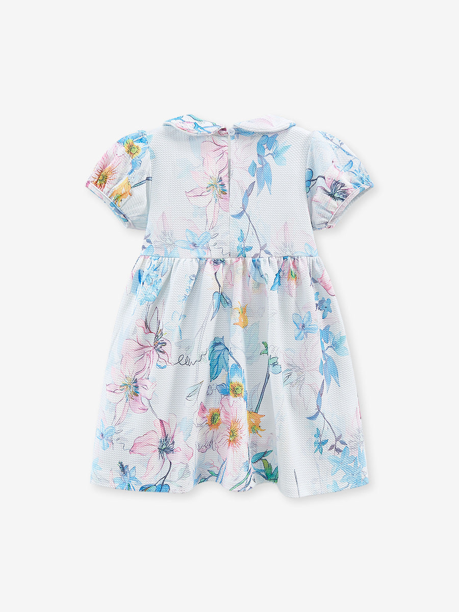 Spring And Summer Baby Girls Peter Pan Collar Short Sleeves Floral Dress