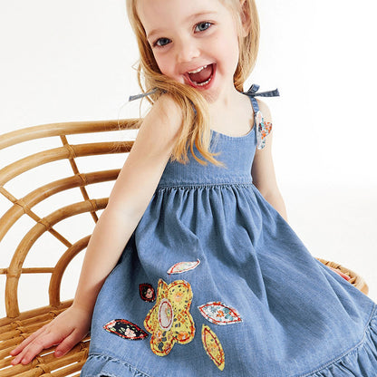 Baby Girl Floral Pattern Cute Denim Overall Dress