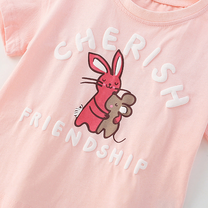 Summer Baby Kids Cartoon and Letters Pattern T-shirt and Floral Shorts Clothing Set for Girls, MyKids-USA®, Baby & Toddler Outfits, MyKids-USA -  -  -  -  -  -  - 