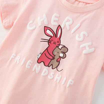 Summer Baby Kids Cartoon and Letters Pattern T-shirt and Floral Shorts Clothing Set for Girls, MyKids-USA®, Baby & Toddler Outfits, MyKids-USA -  -  -  -  -  -  - 