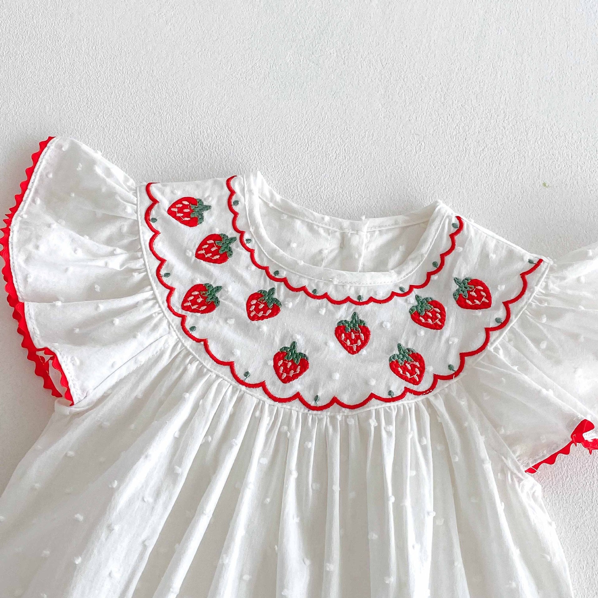 Summer Arrival Baby Girls Cute Fly Sleeves Strawberry Pattern Embroidered Onesies, MyKids-USA®, Baby One-Pieces, MyKids-USA -  -  -  -  -  -  - 