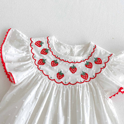Summer Arrival Baby Girls Cute Fly Sleeves Strawberry Pattern Embroidered Onesies, MyKids-USA®, Baby One-Pieces, MyKids-USA -  -  -  -  -  -  - 