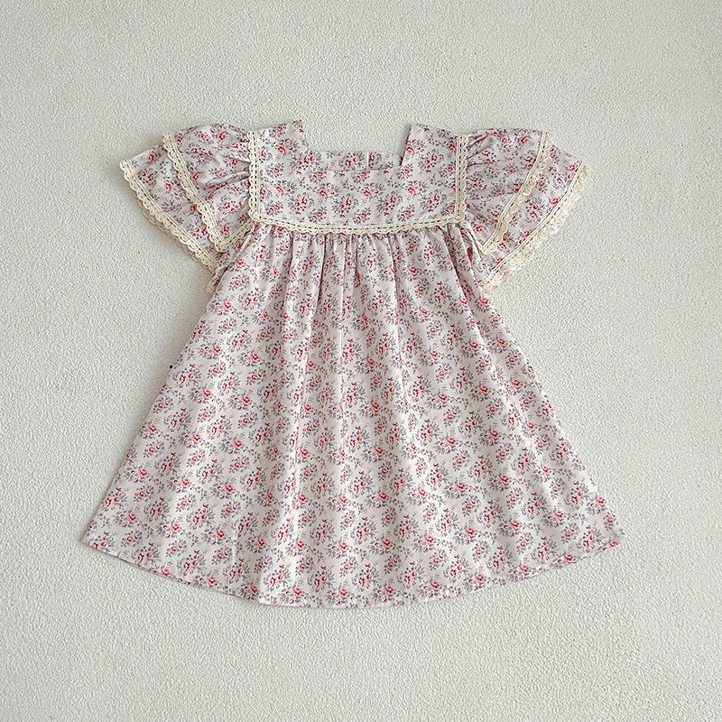 Summer Baby Girls Short Sleeves Square Neck Floral Pattern Dress And Onesie – Princess Sister Matching Set, MyKids-USA®, Baby & Toddler Outfits, MyKids-USA - Size/Age - 66 (3-6M) - Color - Light Pink -  -  - TR2403252317-A