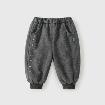 Winter Arrival Casual Baby Kids Boys Letters Embroidered Pattern Fleece-lined Pants, MyKids-USA®, Joggers, MyKids-USA - Size/Age - 80 (9-12M) - Color - Grey -  -  - TR2509262325-A