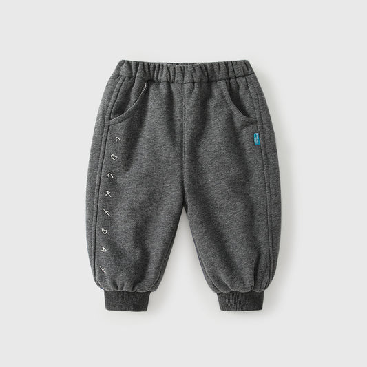 Winter Arrival Casual Baby Kids Boys Letters Embroidered Pattern Fleece-lined Pants, MyKids-USA®, Joggers, MyKids-USA - Size/Age - 80 (9-12M) - Color - Grey -  -  - TR2509262325-A
