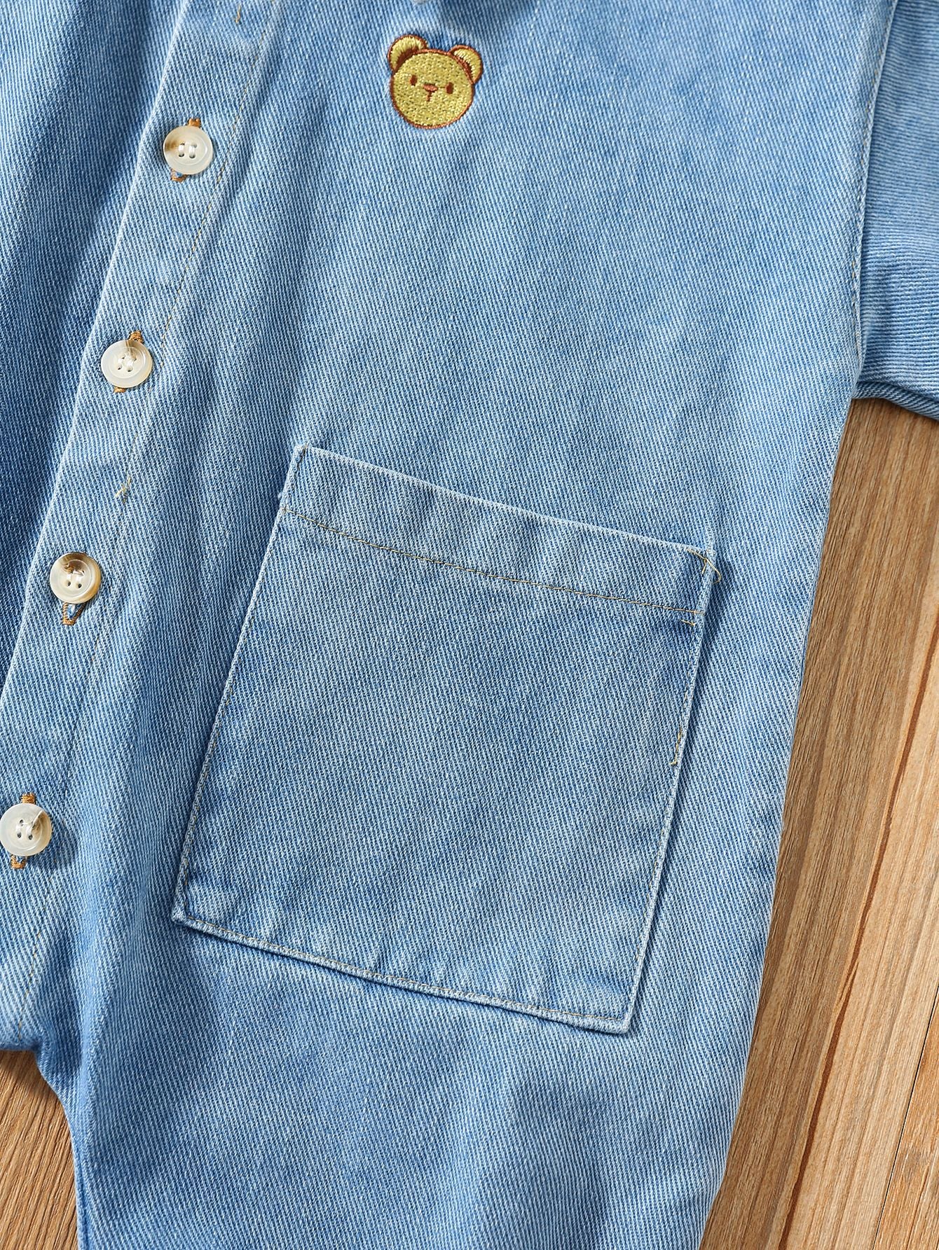 Autumn and Spring Arrival Baby Casual Pocketed Denim Rompers with Turn-down Collar, MyKids-USA®, Baby & Toddler Outfits, MyKids-USA -  -  -  -  -  -  - 