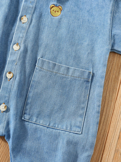 Autumn and Spring Arrival Baby Casual Pocketed Denim Rompers with Turn-down Collar, MyKids-USA®, Baby & Toddler Outfits, MyKids-USA -  -  -  -  -  -  - 