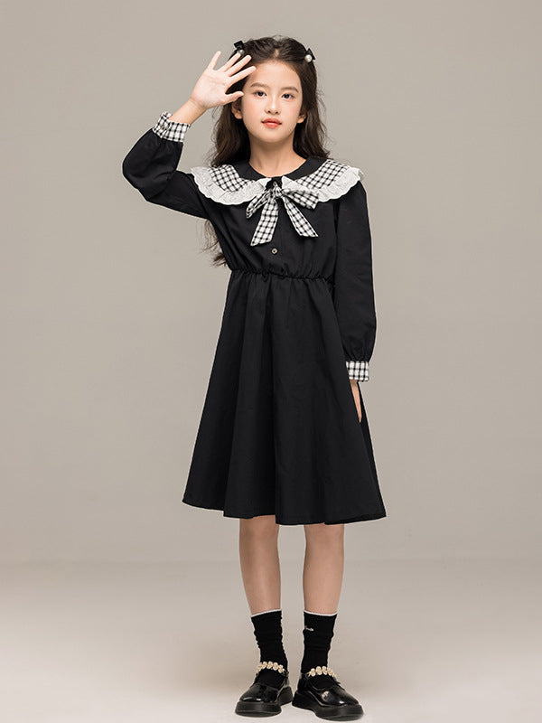 Autumn Arrival Long Sleeves Plaid Pattern Color Patchwork Dress for Stylish Girls