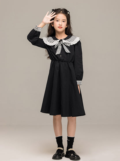 Autumn Arrival Long Sleeves Plaid Pattern Color Patchwork Dress for Stylish Girls