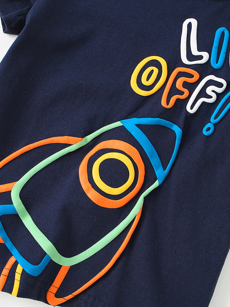 Summer Boys’ Cartoon and Letters Pattern T-shirt