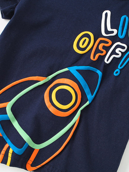 Summer Boys’ Cartoon and Letters Pattern T-shirt