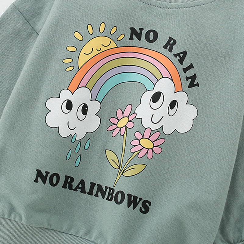 Autumn and Spring Arrival Flowers and Rainbow Cartoon Pattern Long Sleeves Pullover for Stylish Girls, MyKids-USA®, Sweatshirts, MyKids-USA -  -  -  -  -  -  - 
