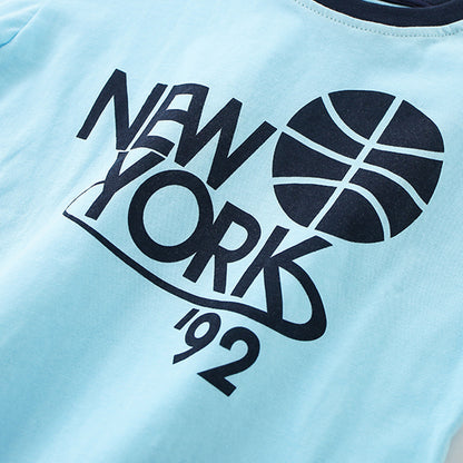 Summer Boys’ Blue Letters Pattern T-shirt