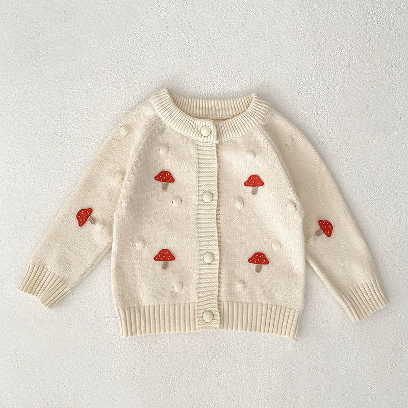 Autumn Arrival Baby Girls Comfortable Mushroom or Butterfly-bows Decorated Knitted Long Sleeves Cardigan, MyKids-USA®, Cardigans, MyKids-USA - Size/Age - 73 (6-9M) - Color - Beige -  -  - TR2507282352-A