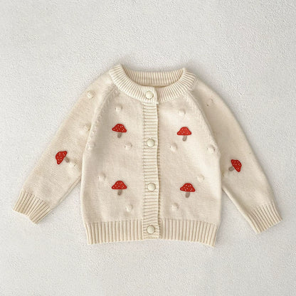 Autumn Arrival Baby Girls Comfortable Mushroom or Butterfly-bows Decorated Knitted Long Sleeves Cardigan, MyKids-USA®, Cardigans, MyKids-USA - Size/Age - 73 (6-9M) - Color - Beige -  -  - TR2507282352-A