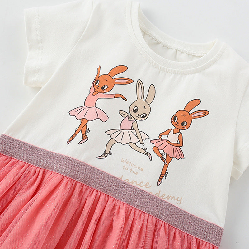 Summer Arrival Animals Cartoon Pattern Short Sleeves Tulle Patchwork Dress for Stylish Girls, MyKids-USA®, Baby & Toddler Dresses, MyKids-USA -  -  -  -  -  -  - 