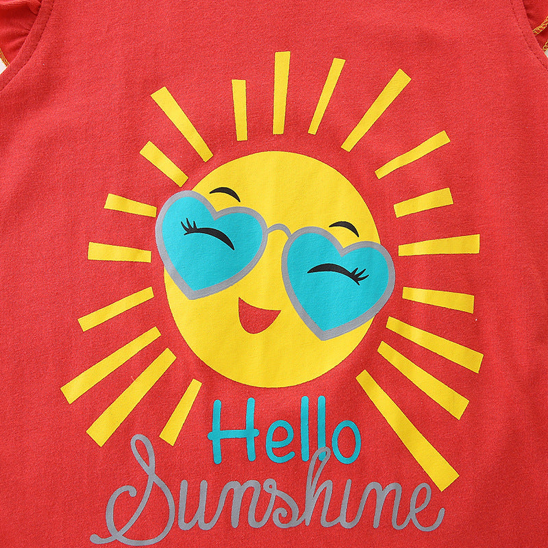 Summer Baby Kids Cartoon Sunshine Pattern Vest and Plaid Shorts Clothing Set for Girls, MyKids-USA®, Baby & Toddler Outfits, MyKids-USA -  -  -  -  -  -  - 