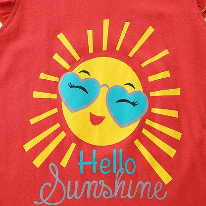 Summer Baby Kids Cartoon Sunshine Pattern Vest and Plaid Shorts Clothing Set for Girls, MyKids-USA®, Baby & Toddler Outfits, MyKids-USA -  -  -  -  -  -  - 