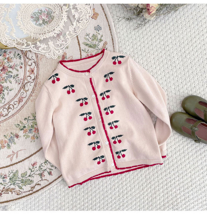 Cherry Embroidered Design Cute Cardigan, MyKids-USA®, Baby & Toddler Outerwear, MyKids-USA -  -  -  -  -  -  - 